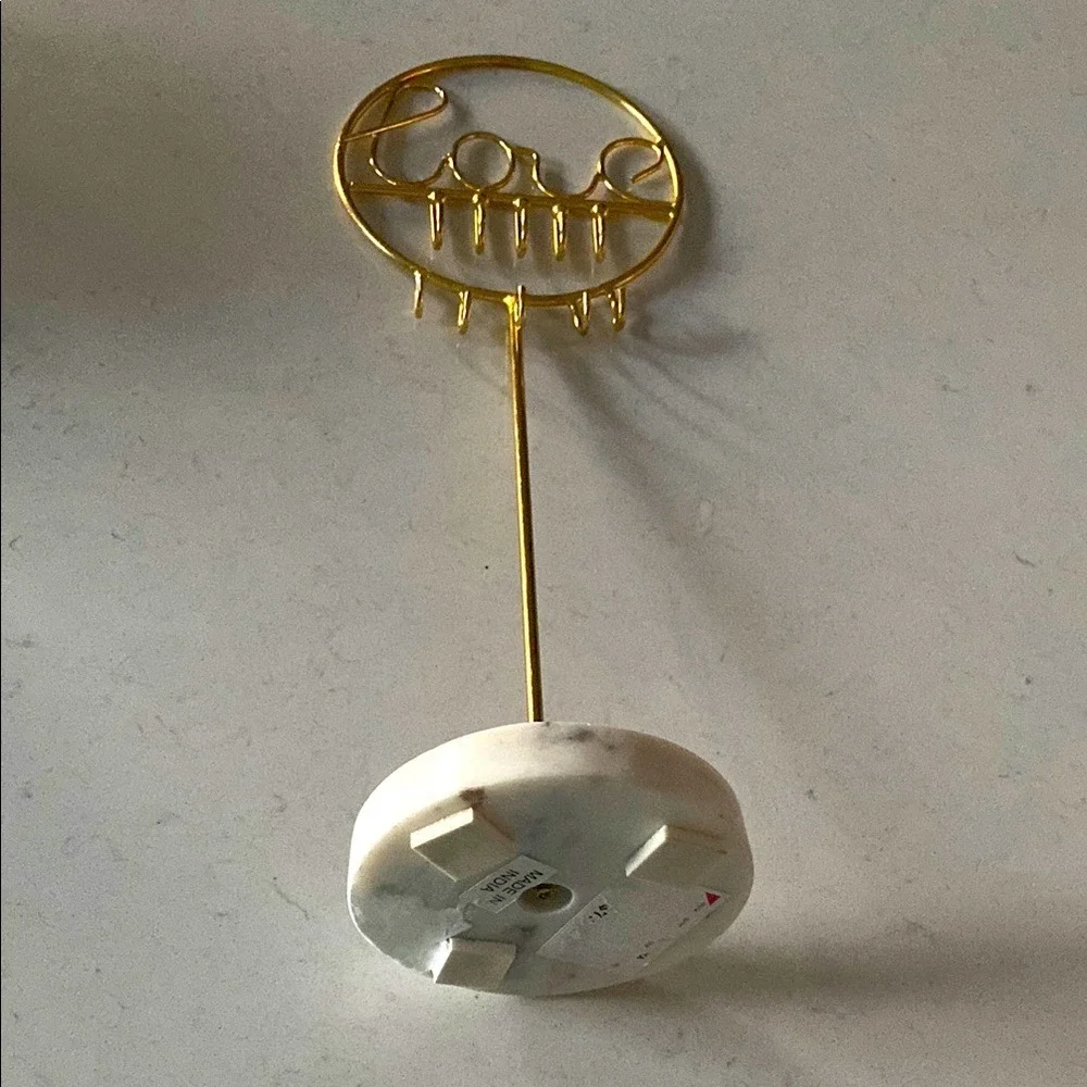 Gold Love Script Wire Jewelry Stand with‎ White Marble Base Organizer